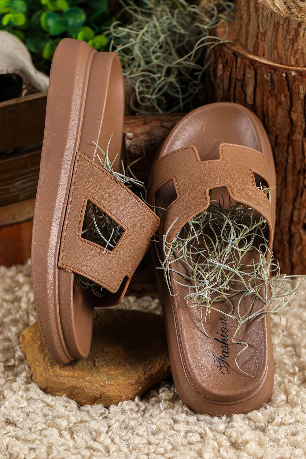 Women's Cut-Out H-Strap Platform Slide Sandals