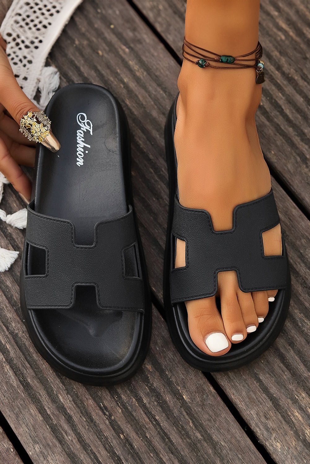 Women's Cut-Out H-Strap Platform Slide Sandals
