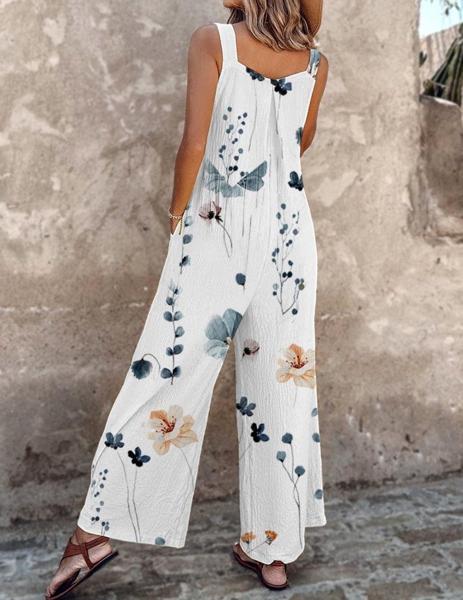Women's Floral Print Wide-Leg Sleeveless Overall Jumpsuit
