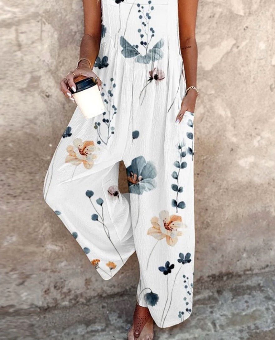 Women's Floral Print Wide-Leg Sleeveless Overall Jumpsuit