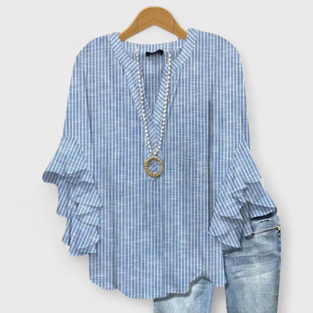 Women's Floral Ruffle-Sleeve V-Neck Lightweight Blouse - Blue