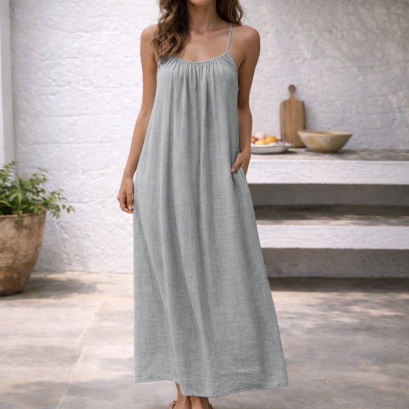 Women's Flowy Spaghetti Strap Linen Maxi Dress Pockets