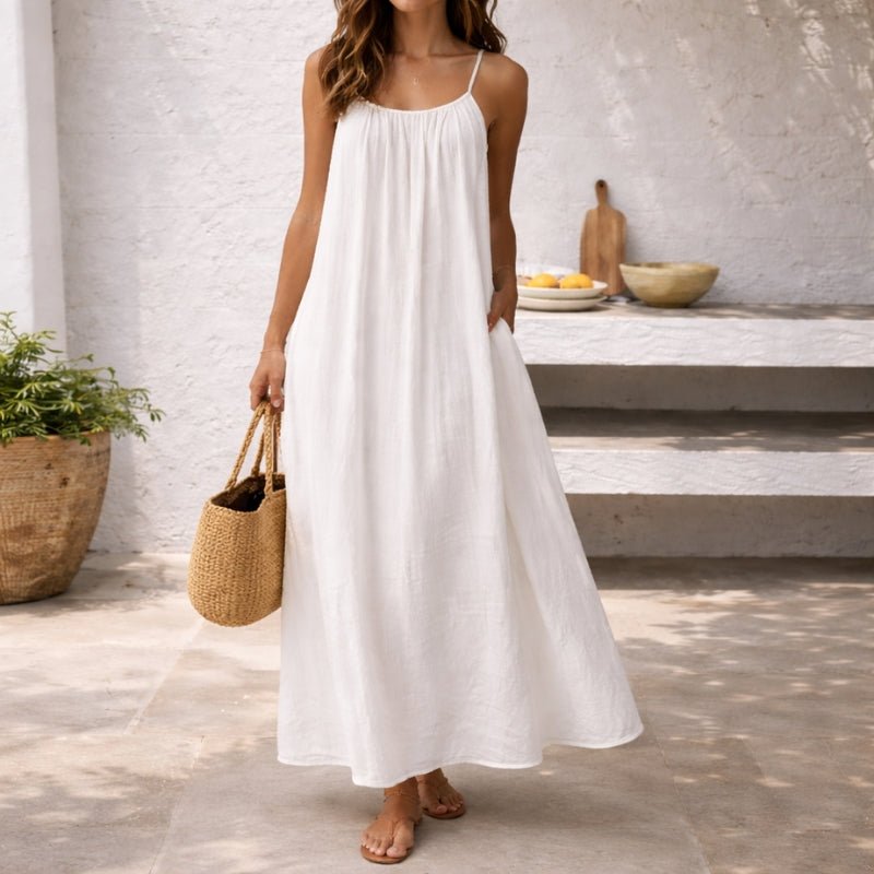 Women's Flowy Spaghetti Strap Linen Maxi Dress Pockets