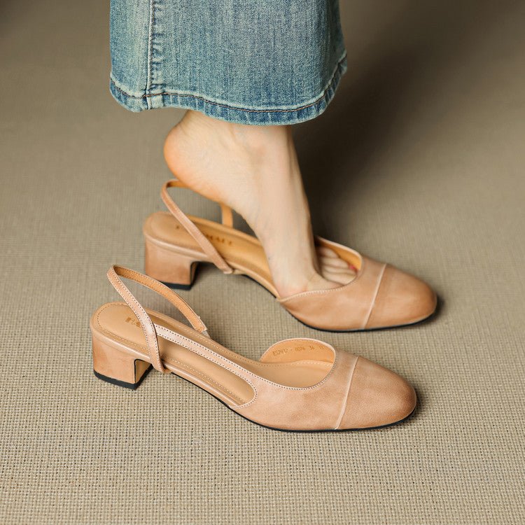Women's Genuine Leather Slingback Block-Heel Pumps