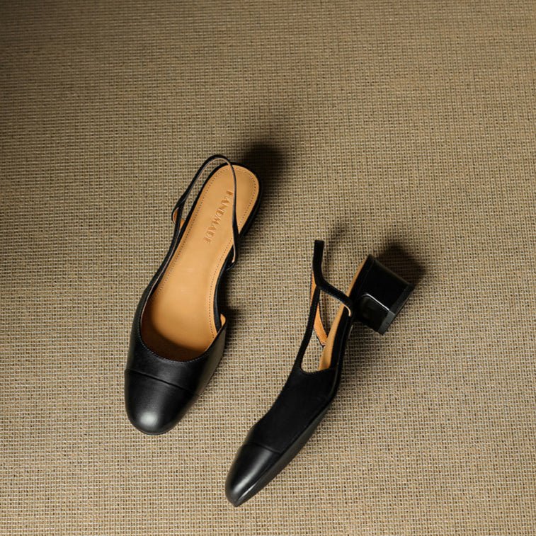 Women's Genuine Leather Slingback Block-Heel Pumps