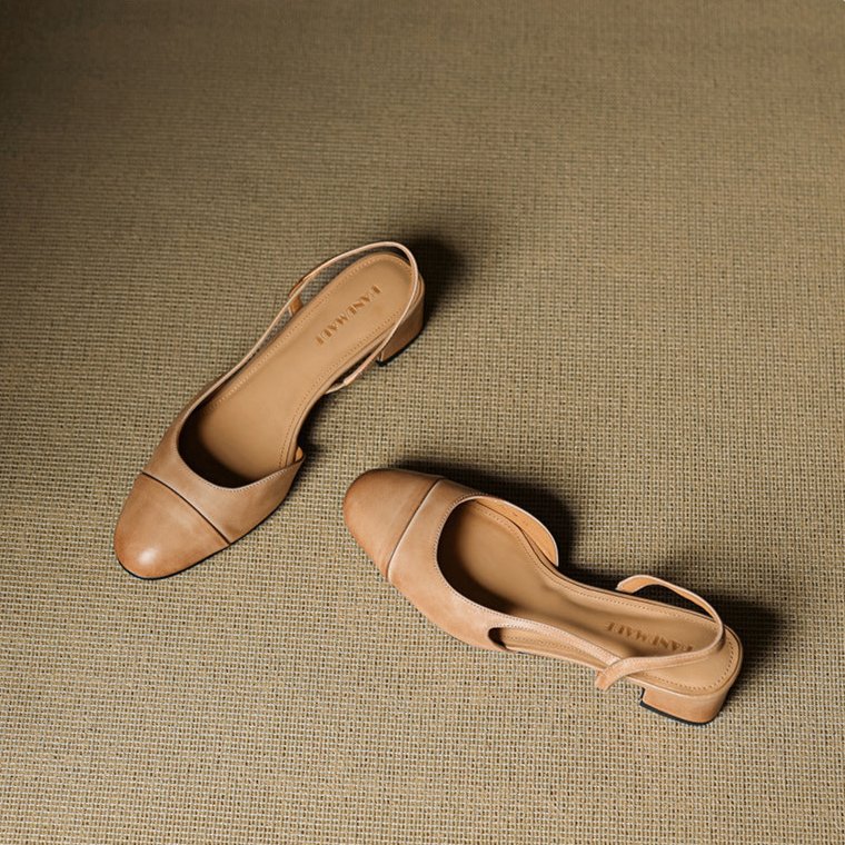 Women's Genuine Leather Slingback Block-Heel Pumps