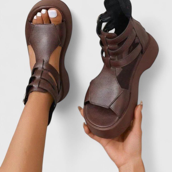Women's Gladiator Platform Buckle-Strap Open-Toe Sandals - Braun