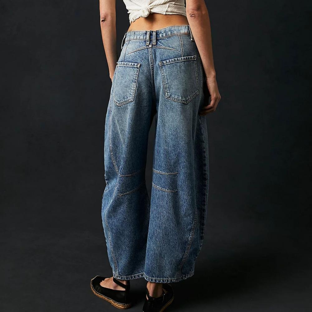 Women's High-Rise Barrel Leg Relaxed-Fit Acid-Wash Jeans