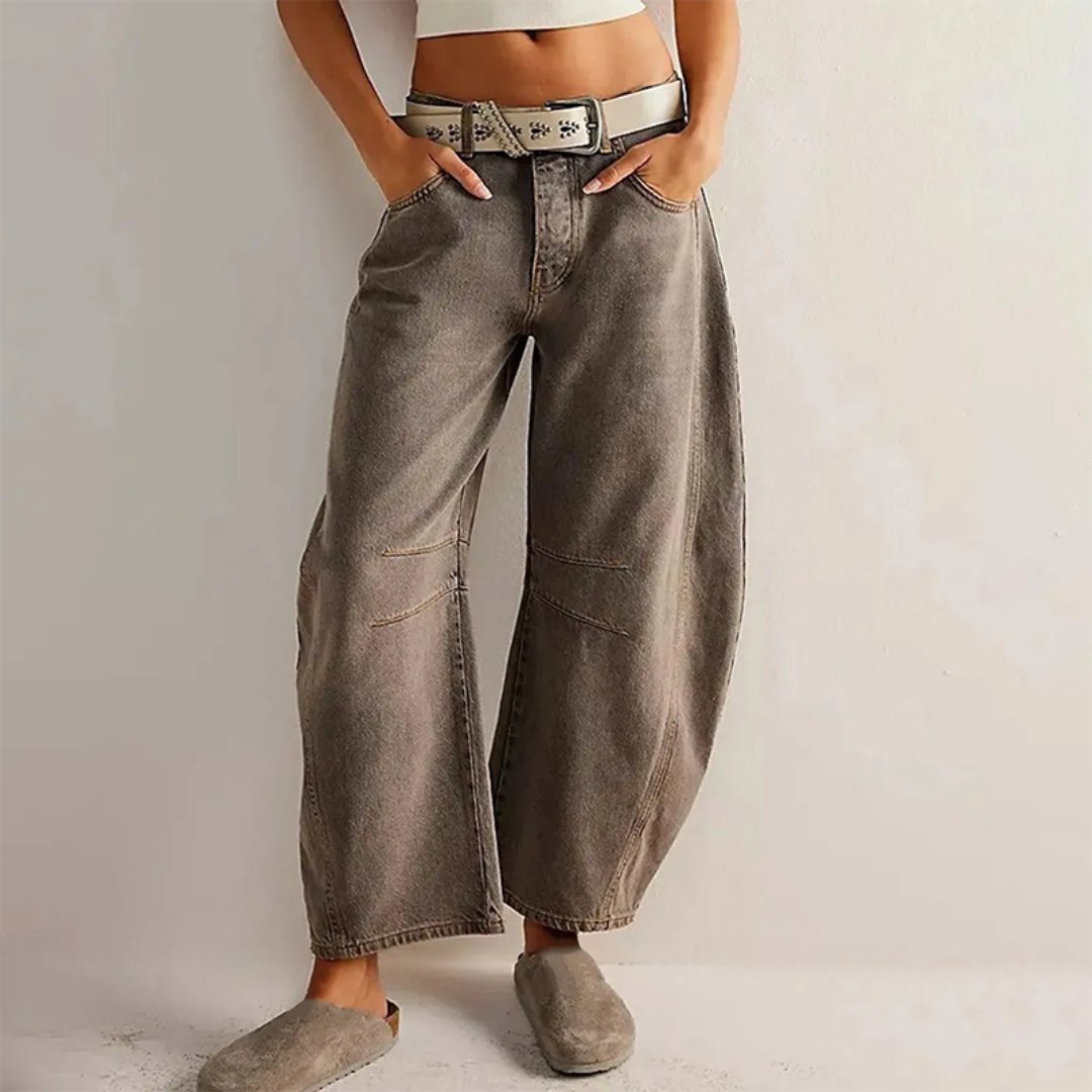 Women's High-Rise Barrel Leg Relaxed-Fit Acid-Wash Jeans - Dark Gray