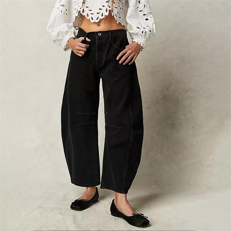 Women's High-Rise Barrel Leg Relaxed-Fit Acid-Wash Jeans - Black