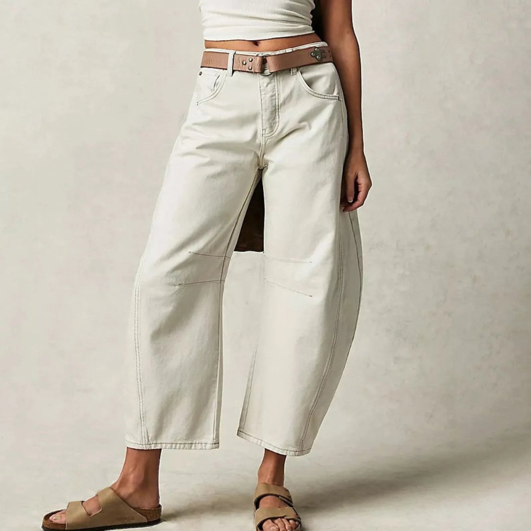 Women's High-Rise Barrel Leg Relaxed-Fit Acid-Wash Jeans - White