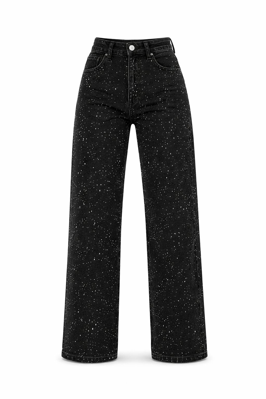 Women's High-Waist Wide-Leg Glitter Denim Jeans