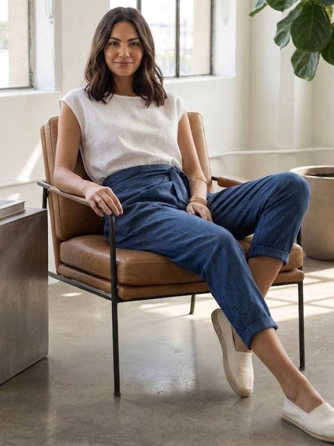 Women's High-Waist Wrap-Front Tapered Cropped Pants
