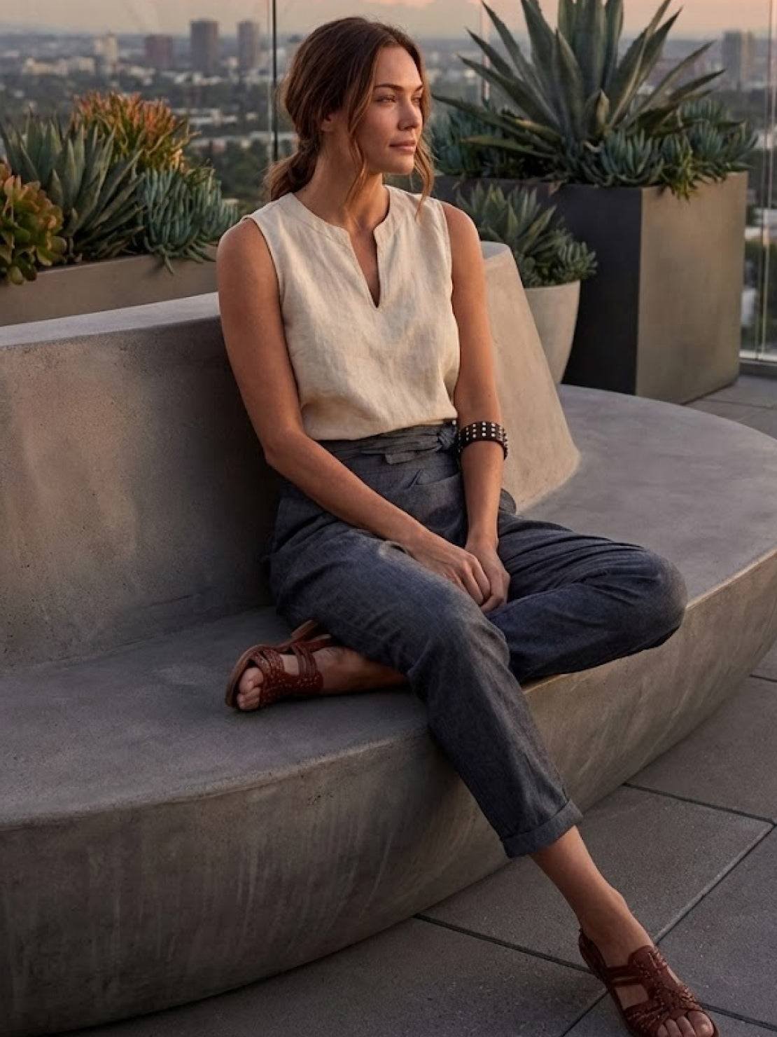 Women's High-Waist Wrap-Front Tapered Cropped Pants