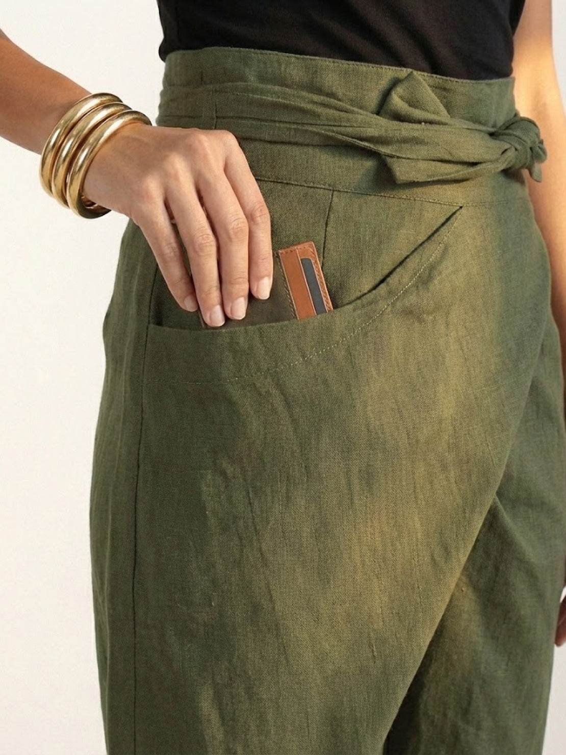 Women's High-Waist Wrap-Front Tapered Cropped Pants