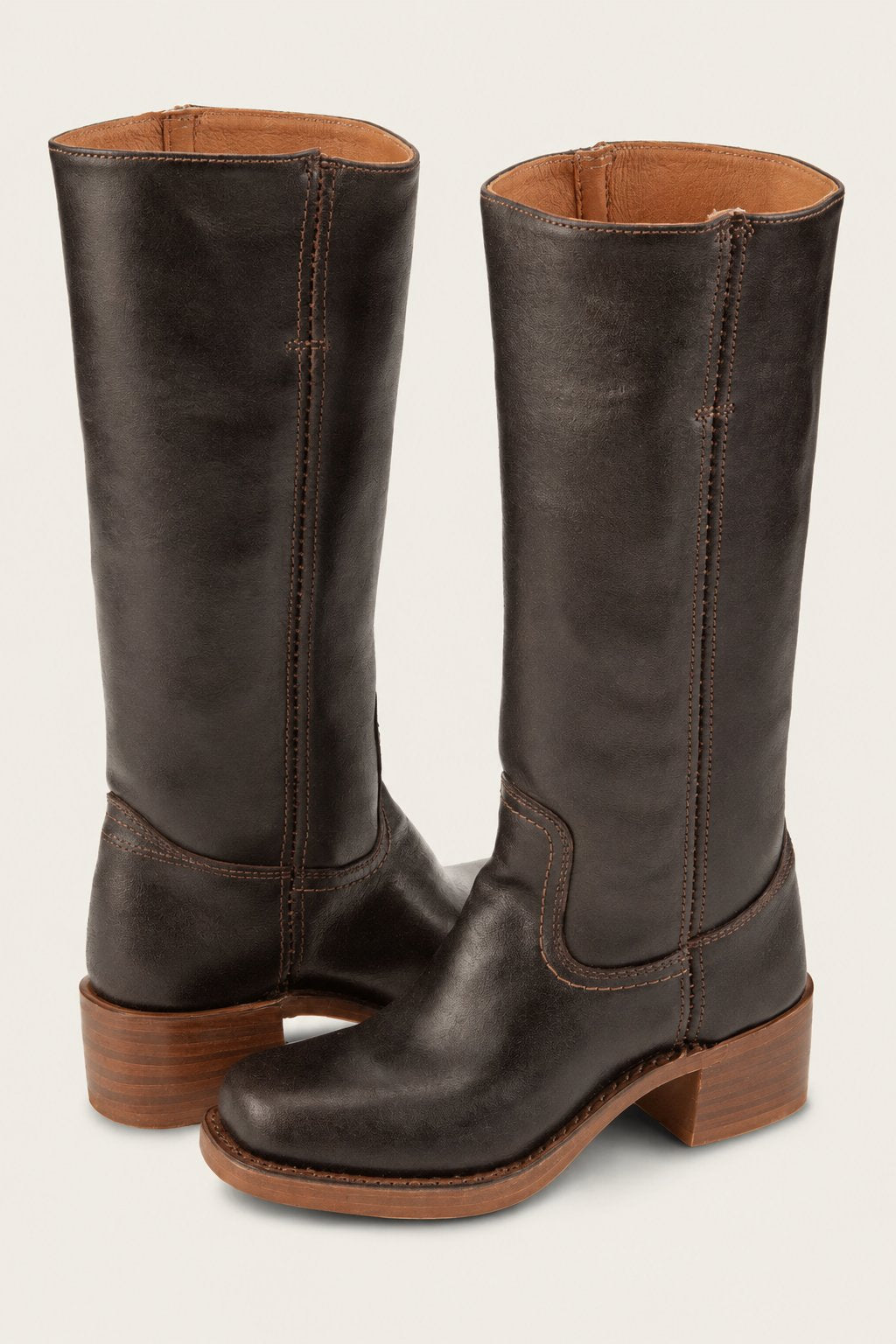 Women's Knee-High Slim-Fit Block-Heel Leather-Look Riding Boots - Brown