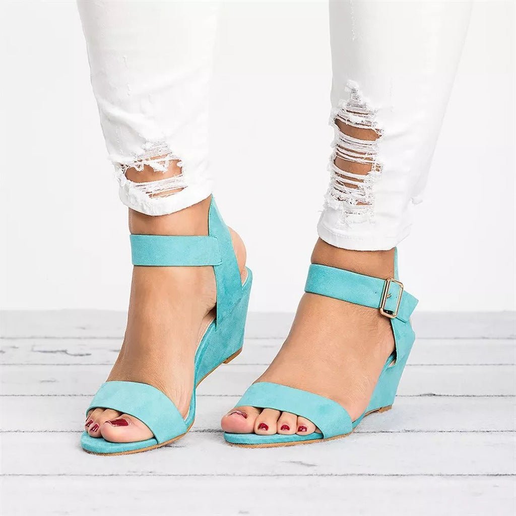 Women's Open-Toe Wedge Ankle-Strap Buckle Sandals - Sky Blue