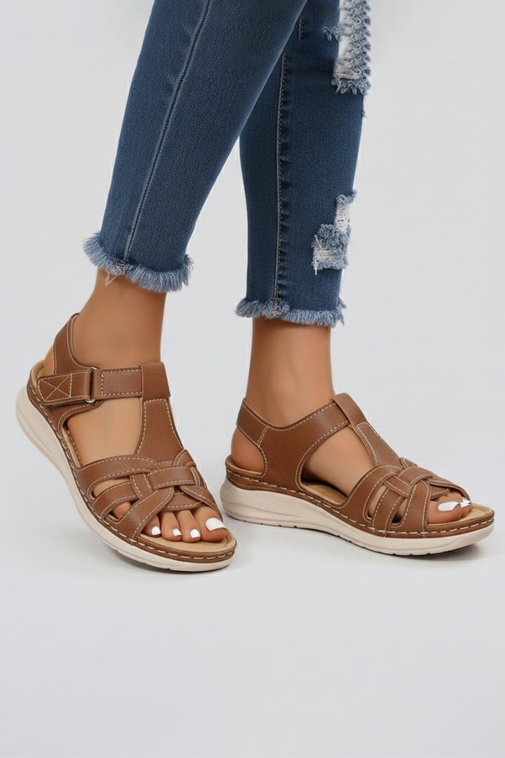 Women's Open-Toe Woven-Strap Flat Sandals Velcro Closure