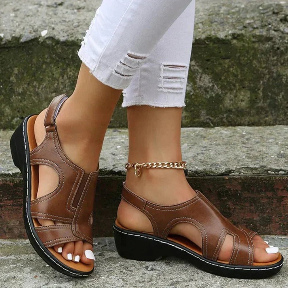 Women's Orthopedic Arch-Support Closed-Toe Wedge Sandals - Brown