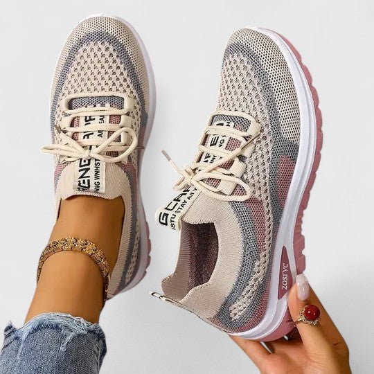 Women's Orthopedic Arch-Support Lace-Up Mesh Walking Sneakers - Khaki