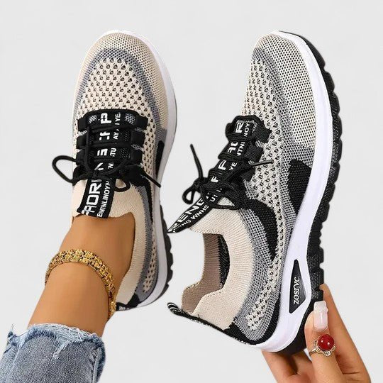 Women's Orthopedic Arch-Support Lace-Up Mesh Walking Sneakers - Black