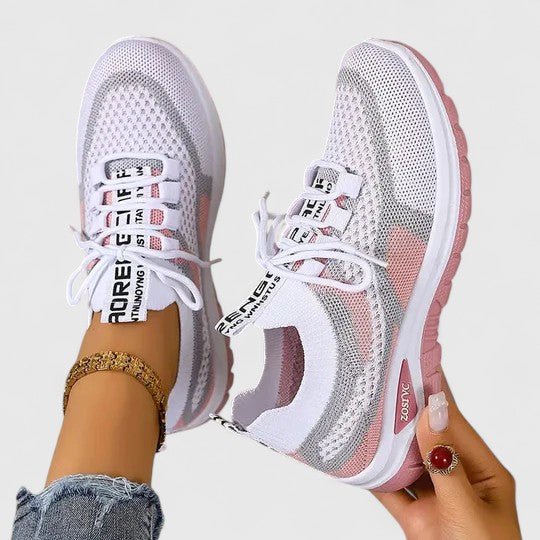 Women's Orthopedic Arch-Support Lace-Up Mesh Walking Sneakers - Pink