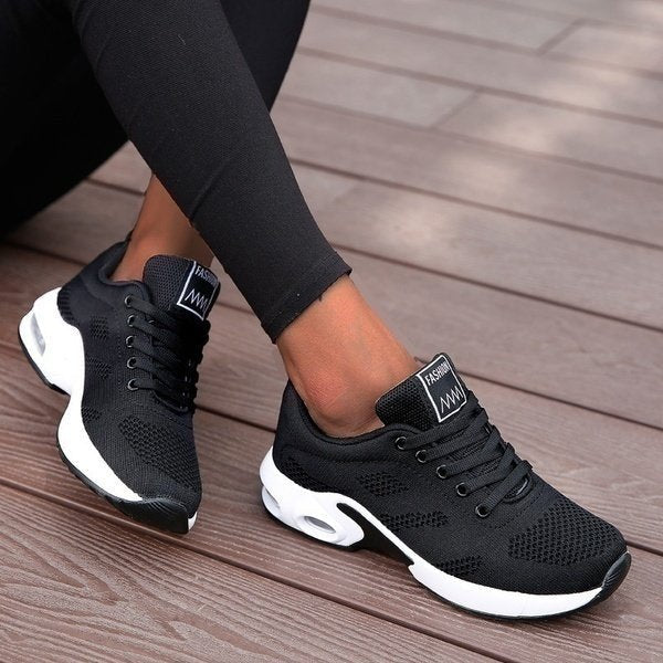 Women's Orthopedic Breathable Mesh Lace-Up Athletic Sneakers - Black