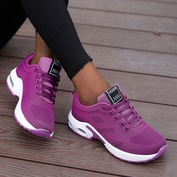 Women's Orthopedic Breathable Mesh Lace-Up Athletic Sneakers - Purple