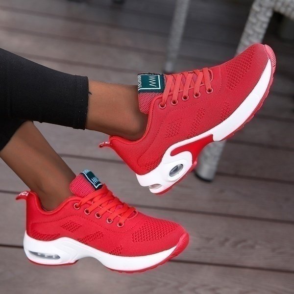 Women's Orthopedic Breathable Mesh Lace-Up Athletic Sneakers - Red
