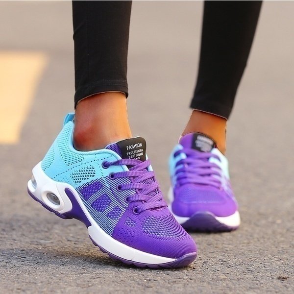 Women's Orthopedic Breathable Mesh Lace-Up Athletic Sneakers - Turquoise/Purple