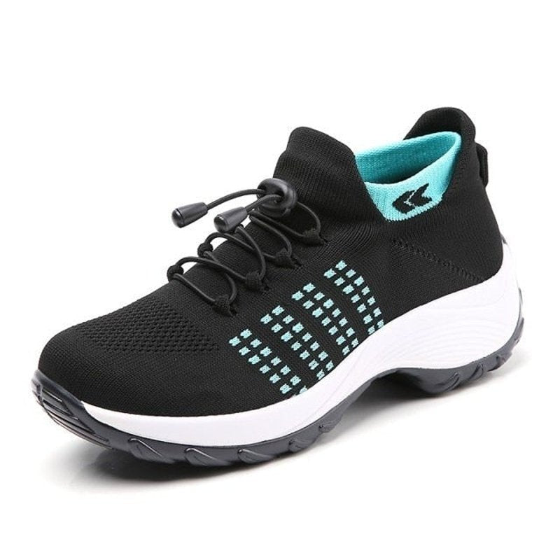 Women's Orthopedic Memory-Foam Lace-Up Platform Sneakers - Black Sky Blue