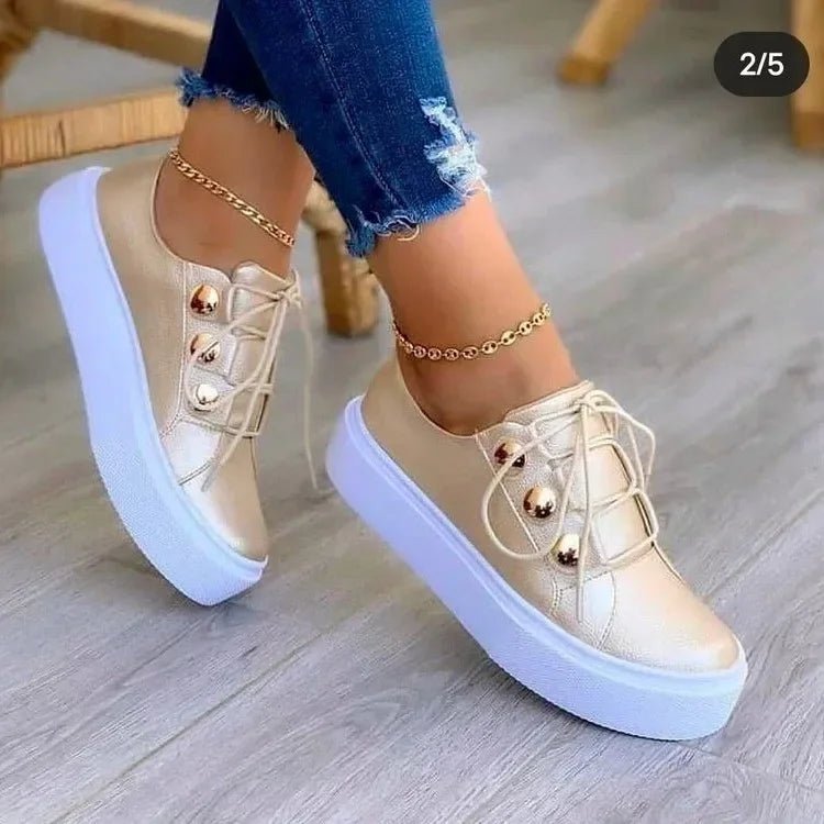 Women's Orthopedic Round-Toe Gold-Stud Platform Sneakers - Gold (Almost sold out!)