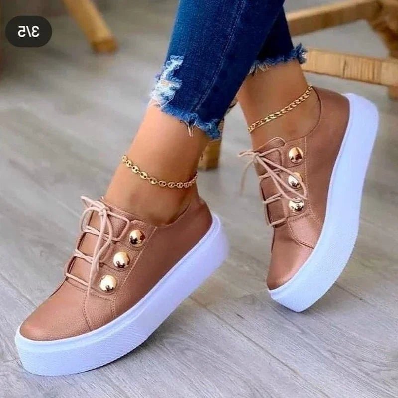 Women's Orthopedic Round-Toe Gold-Stud Platform Sneakers