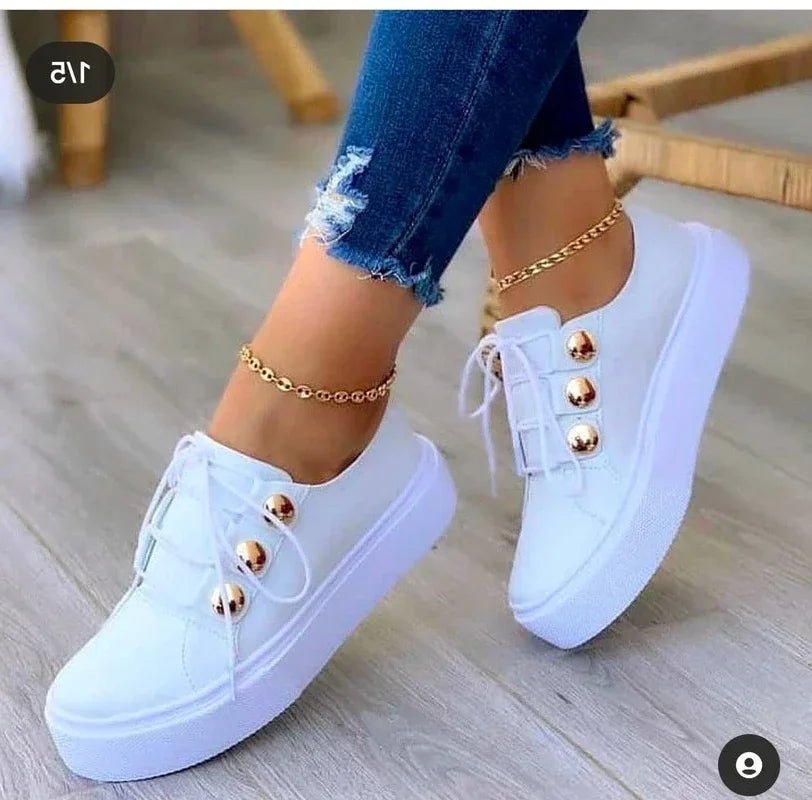 Women's Orthopedic Round-Toe Gold-Stud Platform Sneakers