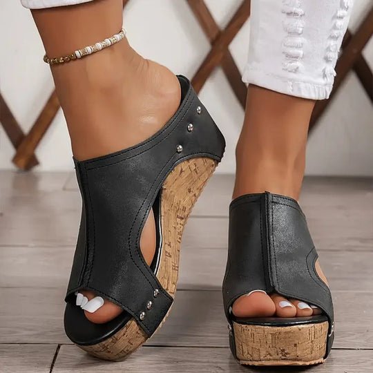 Women's Peep-Toe Cork Wedge Slip-On Sandals