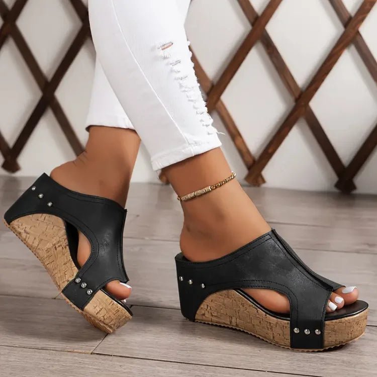 Women's Peep-Toe Cork Wedge Slip-On Sandals