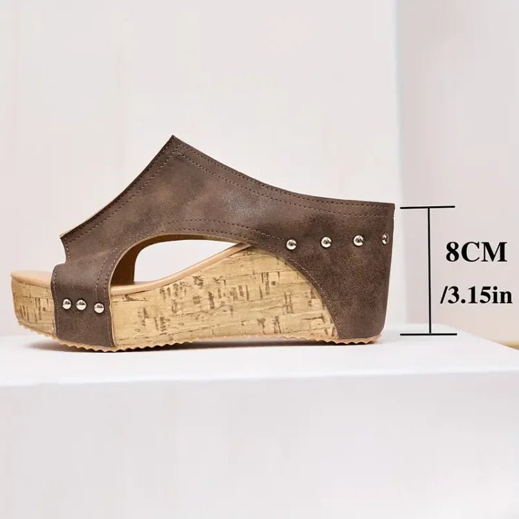 Women's Peep-Toe Cork Wedge Slip-On Sandals