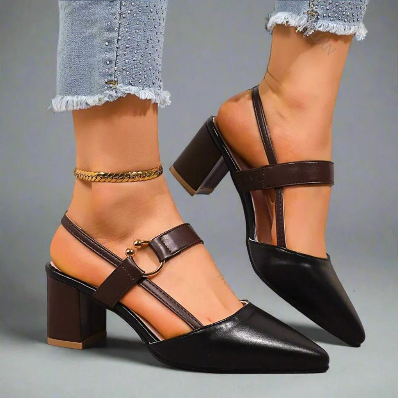 Women's Pointed-Toe Block-Heel Slingback Pumps Buckle Strap