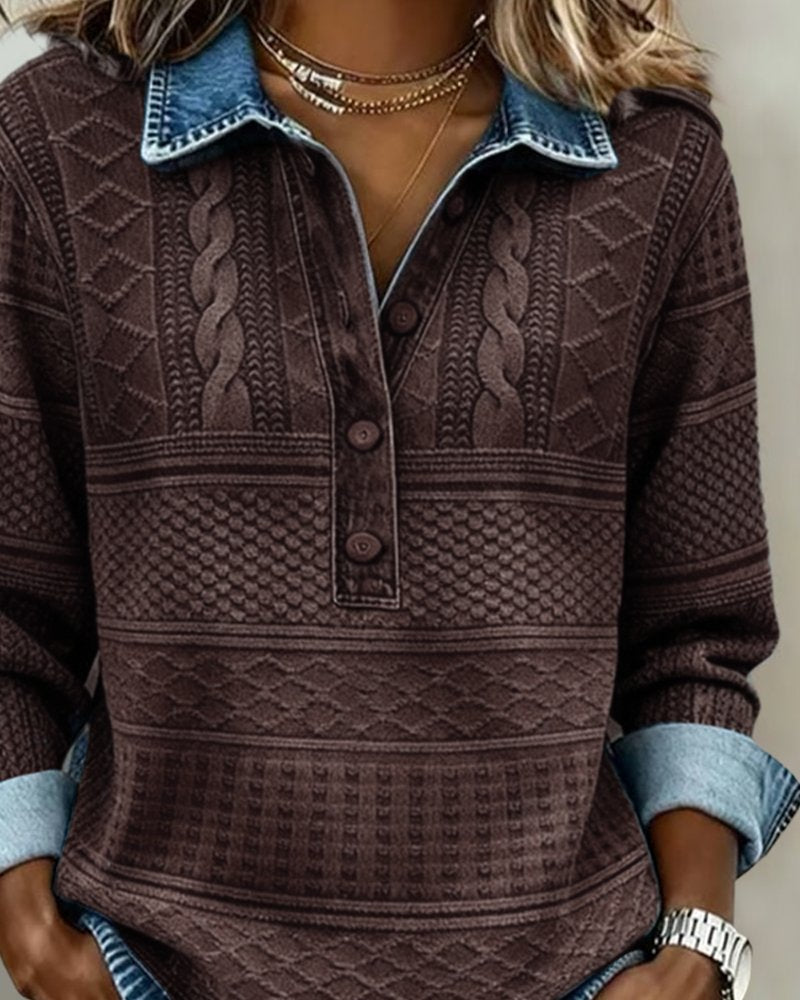Women's Relaxed-Fit Cable-Knit Half-Button Collar Sweatshirt
