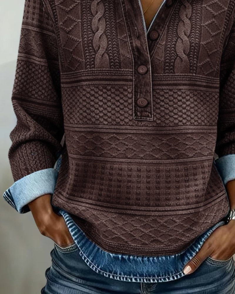Women's Relaxed-Fit Cable-Knit Half-Button Collar Sweatshirt
