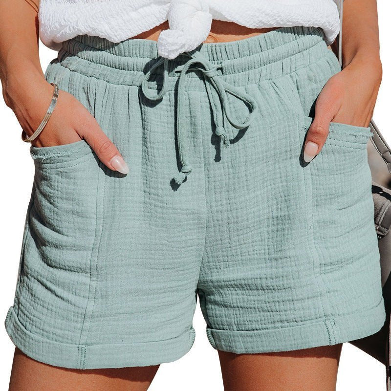 Women's Relaxed-Fit Drawstring-Waist Linen-Texture Shorts - Turquoise