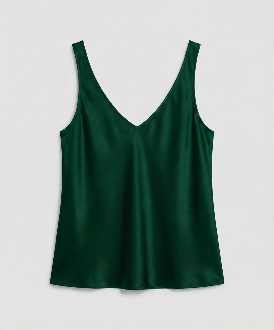 Women's Relaxed-Fit Satin V-Neck Wide-Strap Camisole Top - Green