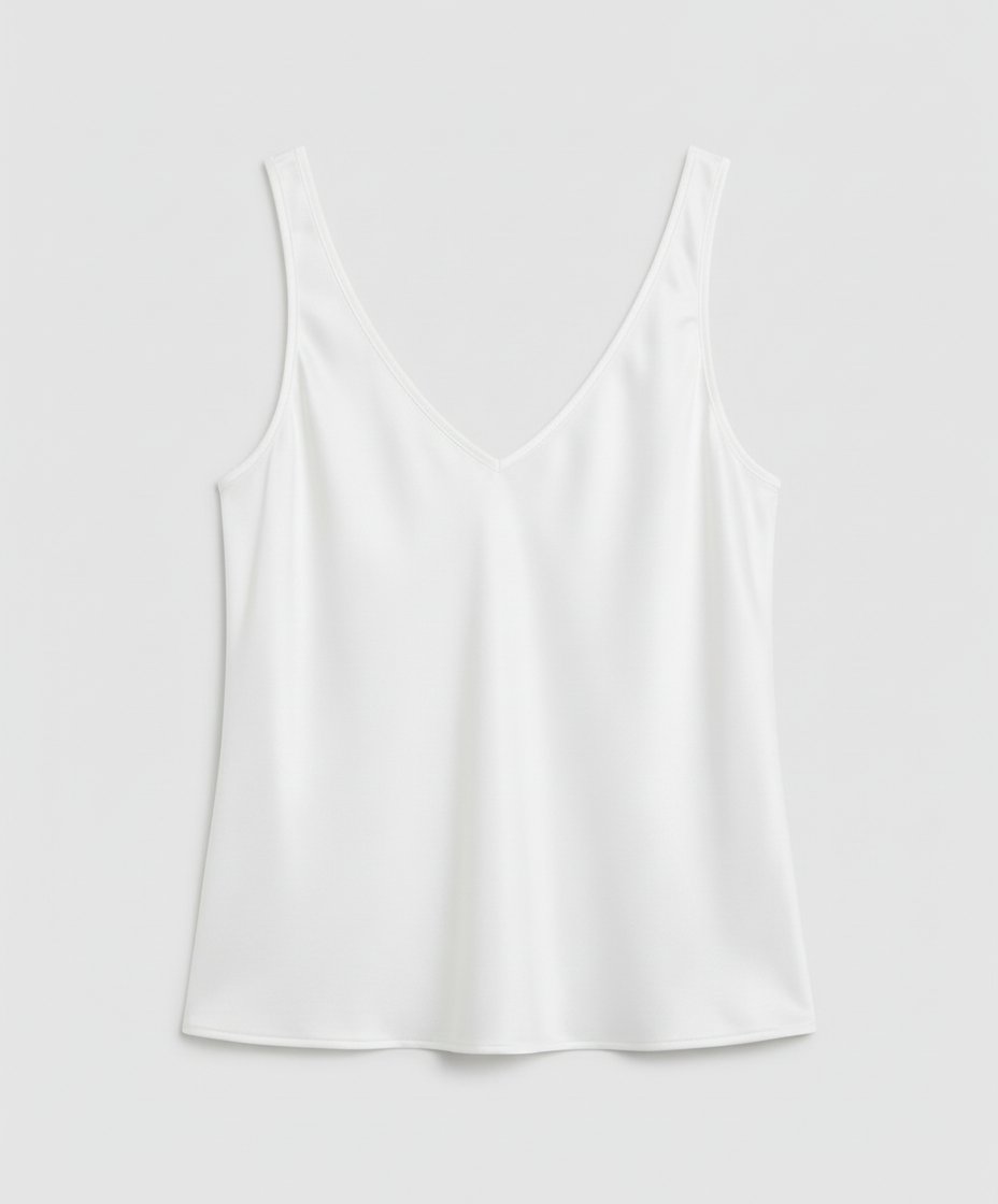 Women's Relaxed-Fit Satin V-Neck Wide-Strap Camisole Top - White