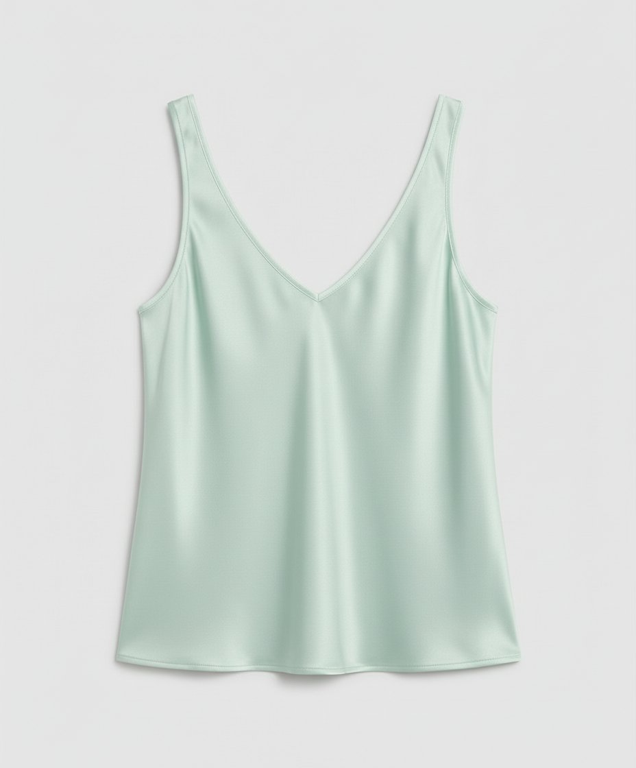 Women's Relaxed-Fit Satin V-Neck Wide-Strap Camisole Top - Light Green