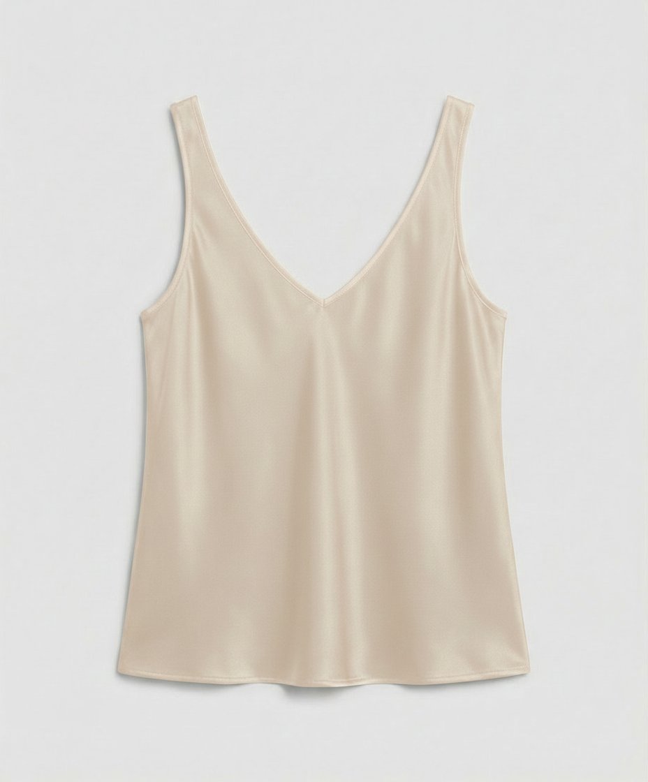 Women's Relaxed-Fit Satin V-Neck Wide-Strap Camisole Top - Beige