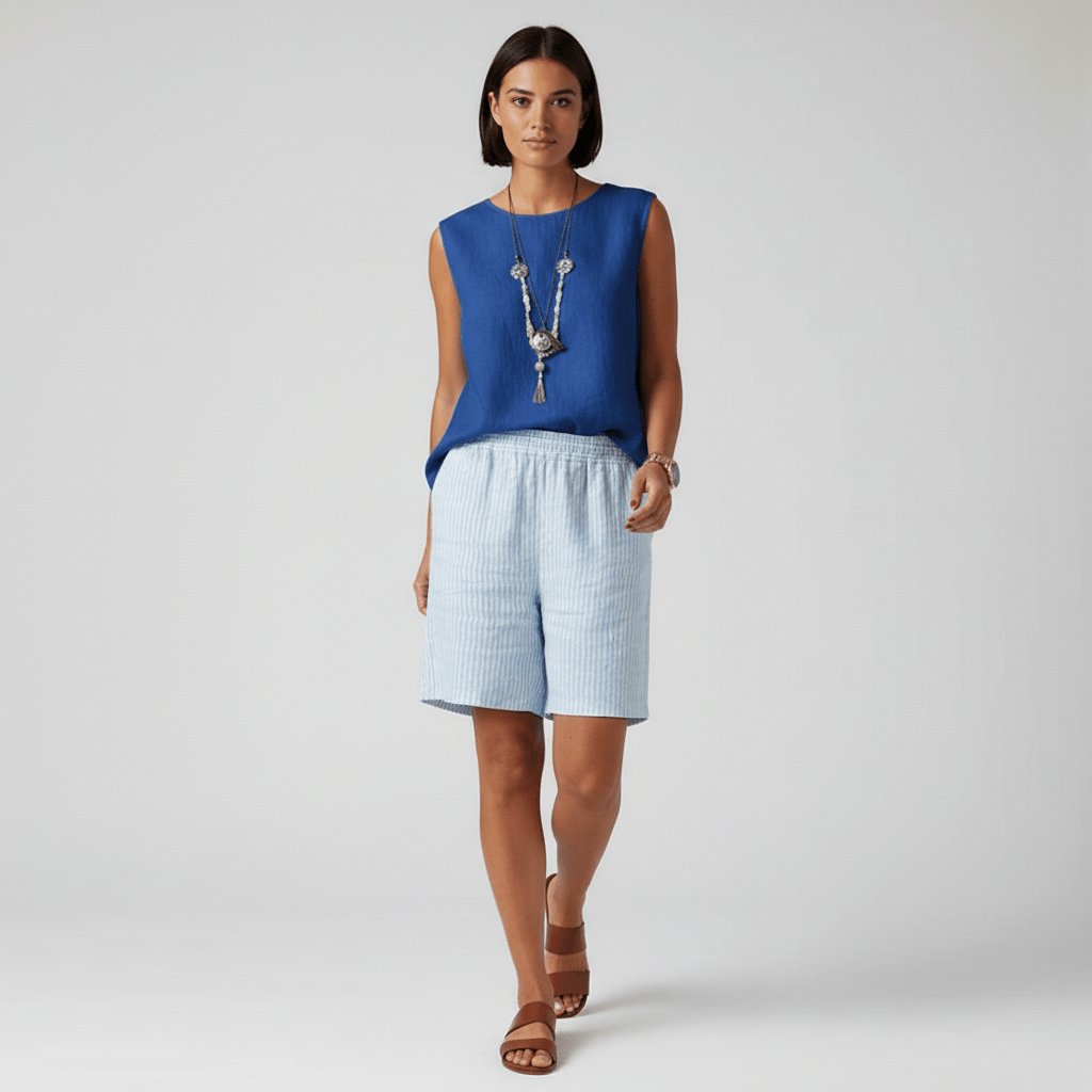 Women's Relaxed-Fit Striped Elastic-Waist Bermuda Shorts