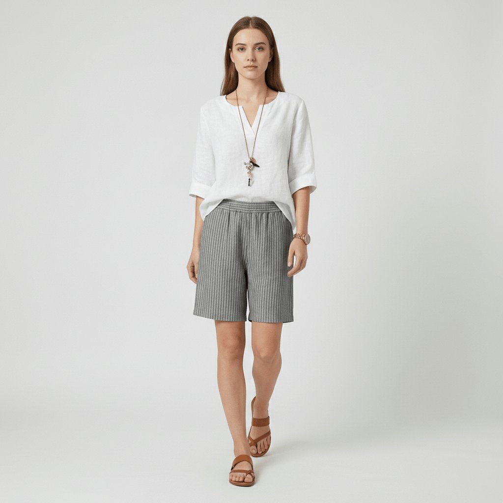 Women's Relaxed-Fit Striped Elastic-Waist Bermuda Shorts