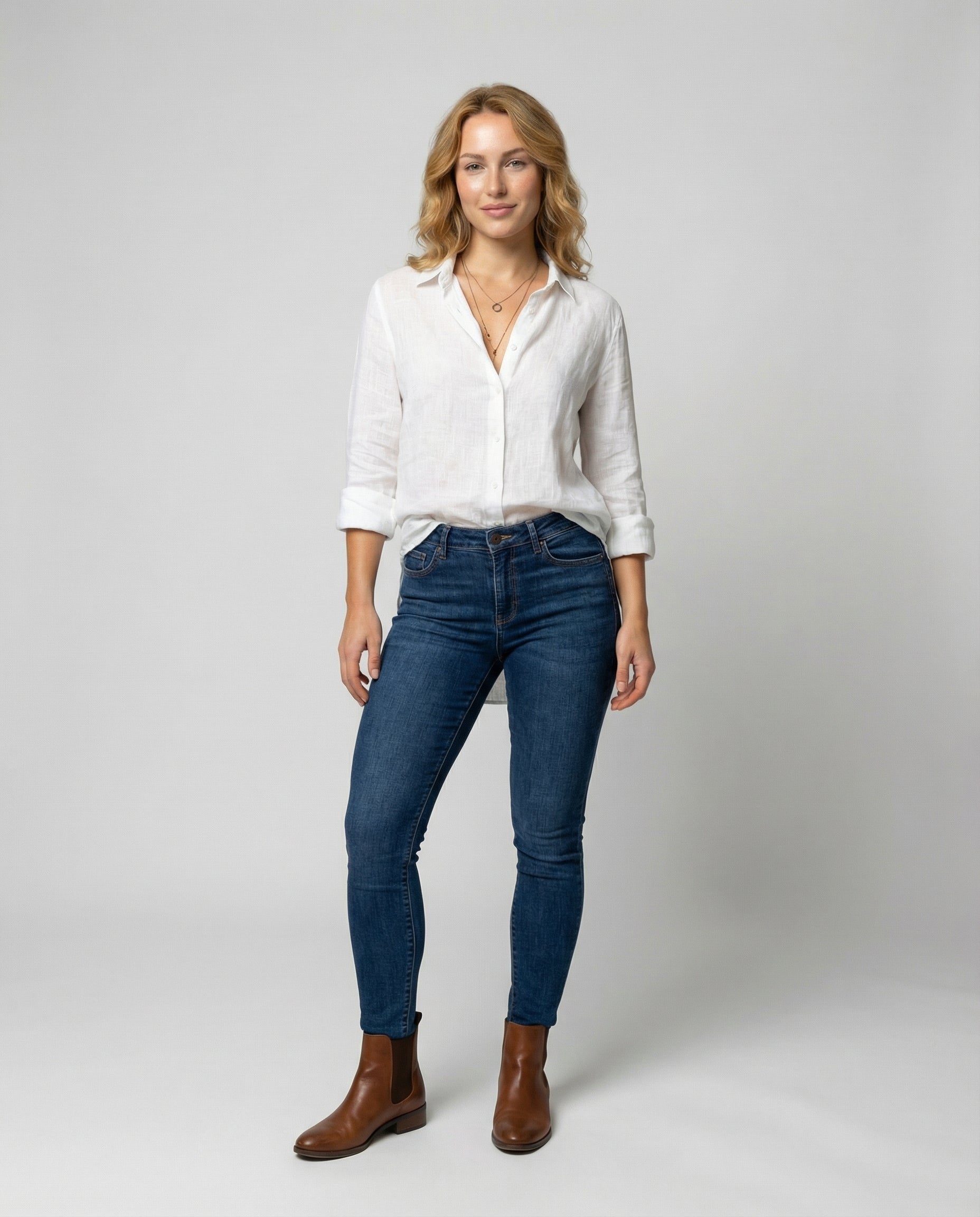 Women's Relaxed-Fit Three-Quarter Sleeve Linen Button-Up Shirt
