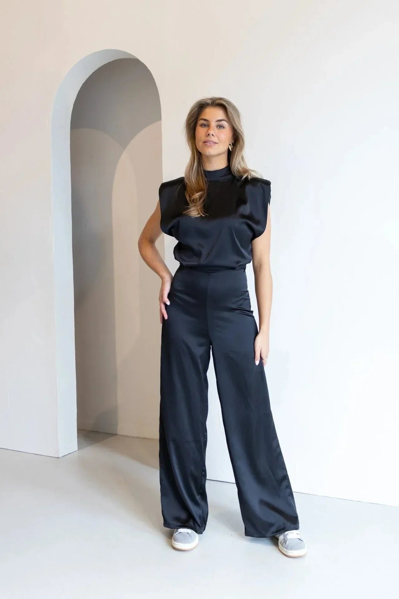 Women's Satin Wide-Leg Open-Back Sleeveless Jumpsuit