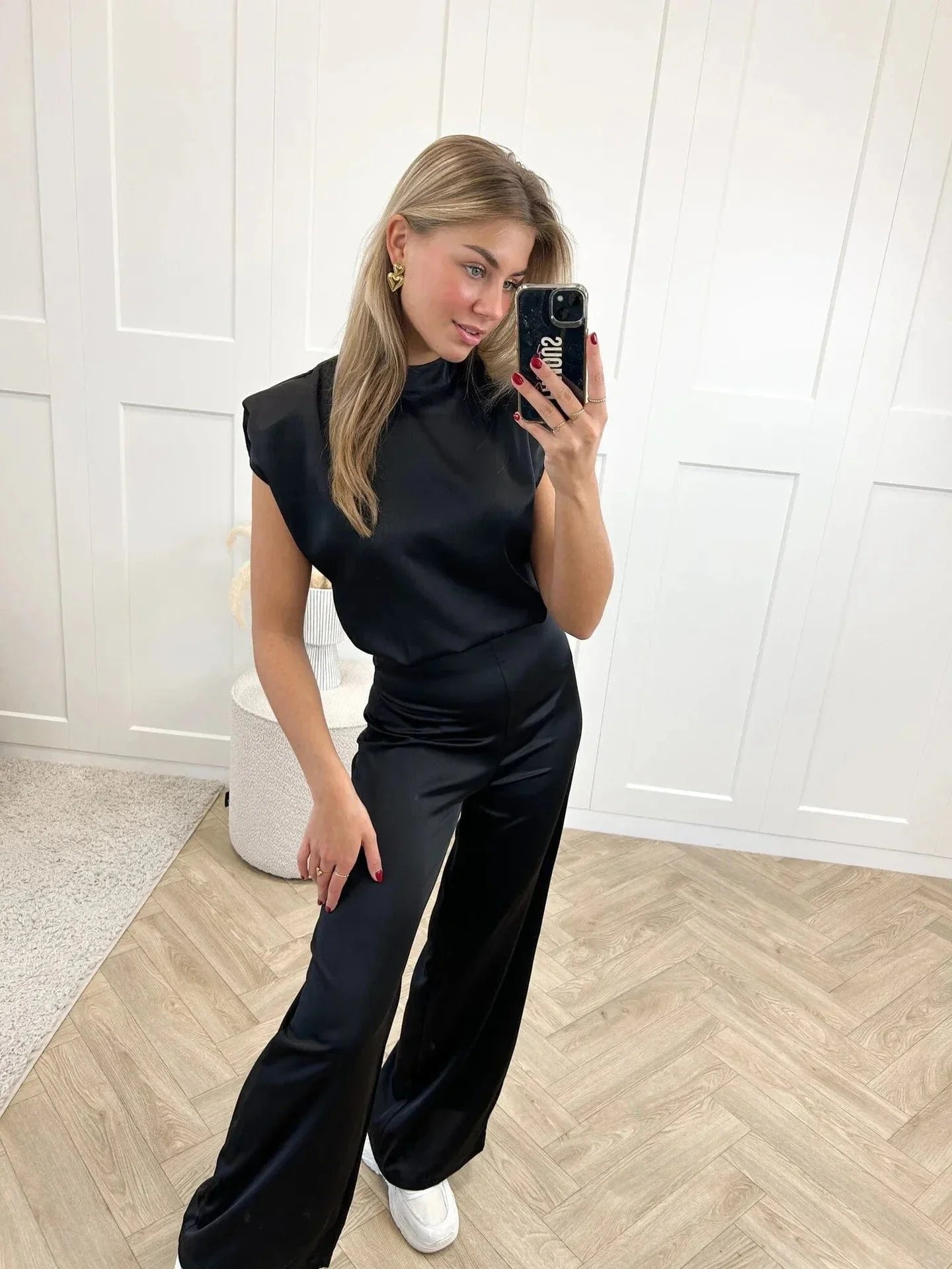Women's Satin Wide-Leg Open-Back Sleeveless Jumpsuit